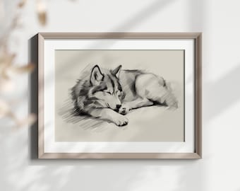 Husky Art Print - Husky Drawing - Wall Decor - Pencil Sketch - Digital Art