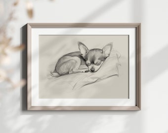 Chihuahua Art Print - Chihuahua Drawing - Wall Decor - Pencil Sketch - Digital Art