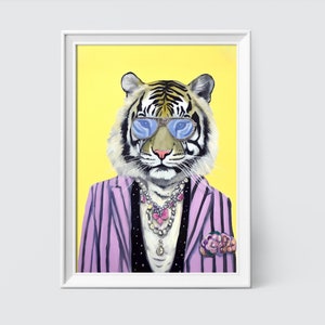 Impresión artística de moda de tigre: obra de arte animal contemporánea (descarga digital)