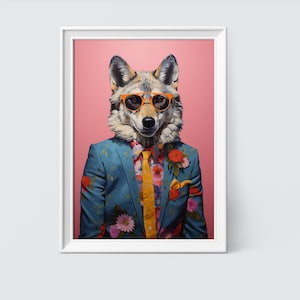Wolf Portrait Art Print: Fashion Animal in Floral Suit (Digital Download)