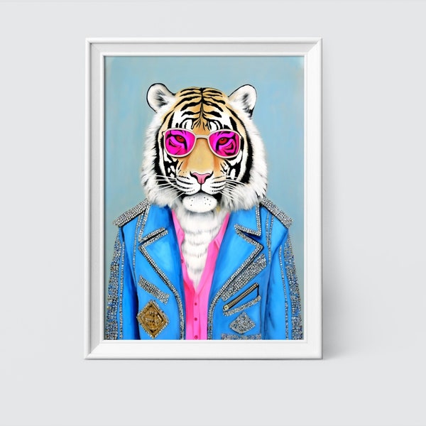 Blue Tiger - Fashion Print - Tiger Painting - Contemporary Art - Fashion Art - Animal Art - Animal Painting - Digital Art Prints