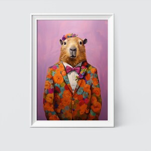 Capibara Fashion Portrait Art Print: bloemenpak (digitale download)