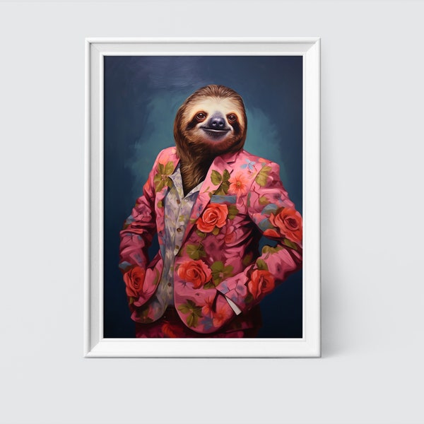 Sloth - Fashion Print - Sloth Portrait - Fashion Art - Animal Art - Animal Painting - Sloth Art - Digital Art Prints