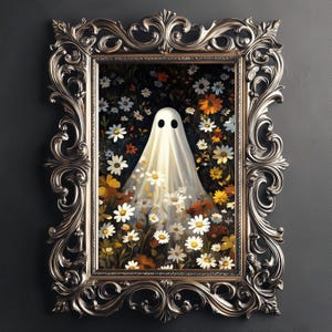 Floral Ghost Portrait Print: Spooky Dark Academia Halloween Decor (Digital Download)