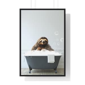 Sloth in Bathtub Printable, Sloth Wall Decor, Sloth Bathing, Funny Bathroom Print, Animal in bathtub, Kids Bathroom Art, Whimsy Animal Art