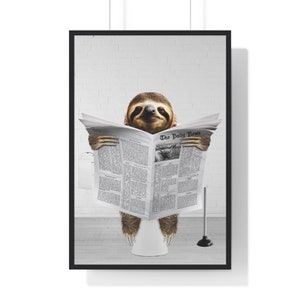 Funny Sloth Bathroom Art Print: Toilet Newspaper (Digital Download)
