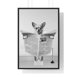 Chihuahua Wall Art, Funny Bathroom Print, Toilet Poster, Bathroom Art, Chihuahua Printable, Black and White