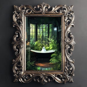 Geist in einer Badewanne Geist Badewanne Porträt Digitaldruck Halloween Herbst gruselige Dekoration dunkel Academia Vintage Gothik Poster Malerei