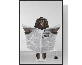 Water Spaniel Art, Funny Bathroom Print, Toilet Poster, Bathroom Art, Water Spaniel Printable, Whimsy Animal Art