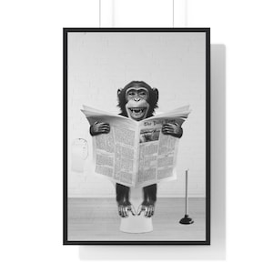 Funny Chimpanzee Bathroom Art Print: Monkey Reading Newspaper (Digital Download)