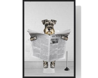 Miniature Schnauzer Wall Art, Funny Bathroom Print, Toilet Poster, Bathroom Art, Miniature Schnauzer Printable, Whimsy Animal Art