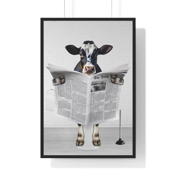 Cow Wall Art, Funny Bathroom Print, Toilet Poster, Bathroom Art, Cow Printable, Whimsy Animal Art, Kids Bathroom
