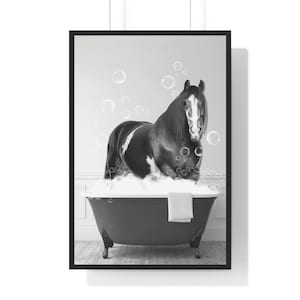 Funny Horse in Bathtub Print: Animal Bathroom Art (Digital Download)