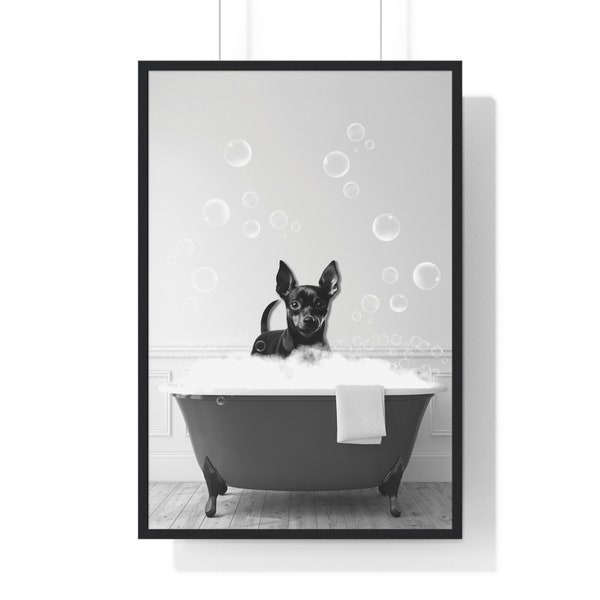 Zwergpinscher Wandkunst, lustiges Badezimmer Druck, Hund Badezimmer Druck, Badezimmer Kunst, Miniatur Pinscher druckbar, schwarz und weiß