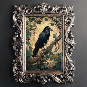 Raven Floral Print: Dark Academia Gothic Home Decor (Digital Download)