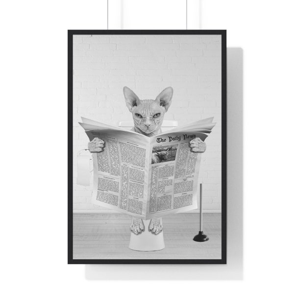 Grumpy Sphynx Cat Art, Funny Bathroom Print, Toilet Poster, Bathroom Art, Grumpy Sphynx Cat Printable, Black and White