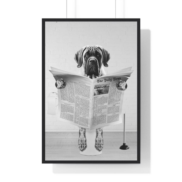 English Mastiff Wall Art, Funny Bathroom Print, Toilet Poster, Bathroom Art, English Mastiff Printable, Black and White