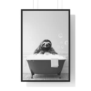 Sloth in Bathtub Printable, Sloth Wall Decor, Sloth Bathing, Funny Bathroom Print, Animal in bathtub, Kids Bathroom Art, Black and White