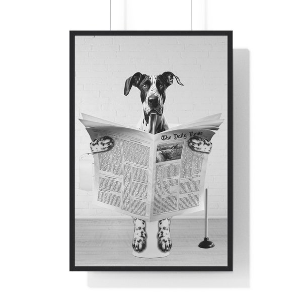 Great Dane Wall Art, Funny Bathroom Print, Toilet Poster, Bathroom Art, Great Dane Printable, Black and White