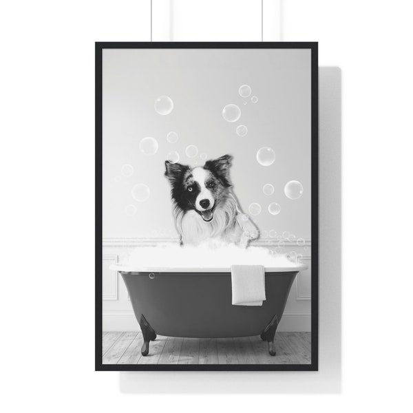 Border Collie Wandkunst, lustiges Badezimmer Druck, Hund Badezimmer Druck, Badezimmer Kunst, Border Collie druckbar, schwarz und weiß