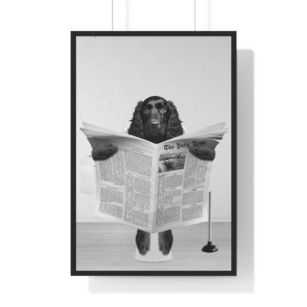 Water Spaniel Art, Funny Bathroom Print, Toilet Poster, Bathroom Art, Water Spaniel Printable, Black and White