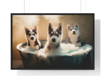 Husky Wall Art, Funny Bathroom Print, Dog Bathroom Print, Bathroom Art, Husky Printable, Whimsical Animal Art
