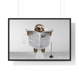 Funny Sloth Bathroom Art Print: Toilet Newspaper (Digital Download)