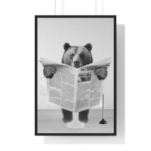 Funny Bear in Toilet Print: Whimsical Bathroom Wall Art (Digital Download)