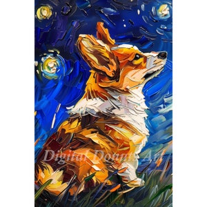 Welsh Corgis Dog Sternennacht Kunstdruck Bildhund Kunst Geschenke Wohnkultur Badezimmer Kunst Digital Download - Portrait