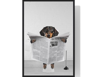 Dachshund Wall Art, Wiener Dog, Funny Bathroom Print, Toilet Poster, Bathroom Art, Dachshund Printable, Whimsy Animal Art