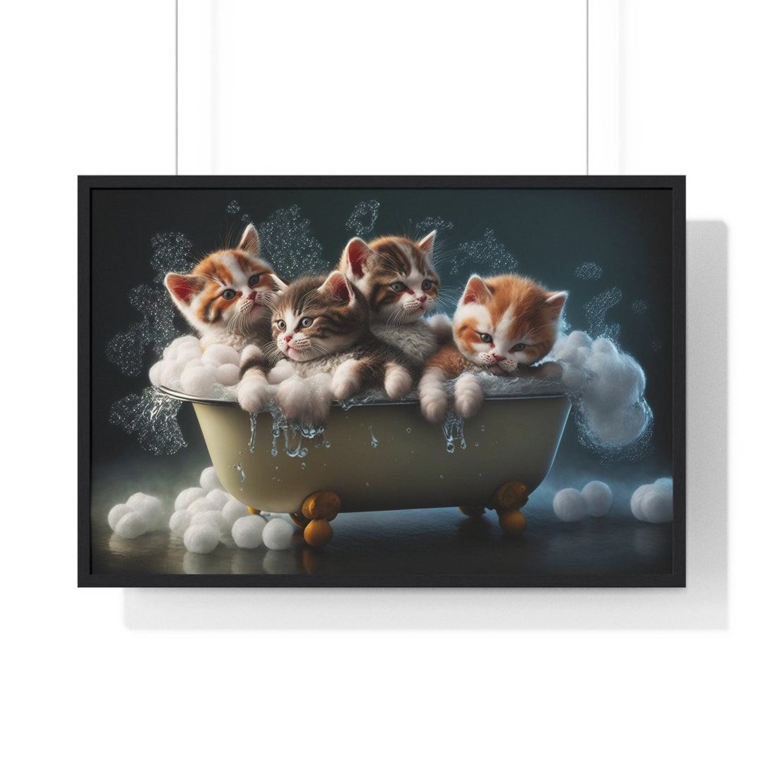 Kittens in a Bathtub Print, Funny Bathroom Print, Animal in Bathtub