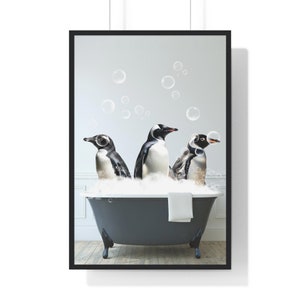 Penguin Art, Funny Bathroom Print, Animal Bathroom Print, Penguin Printable, Whimsical Animal Art