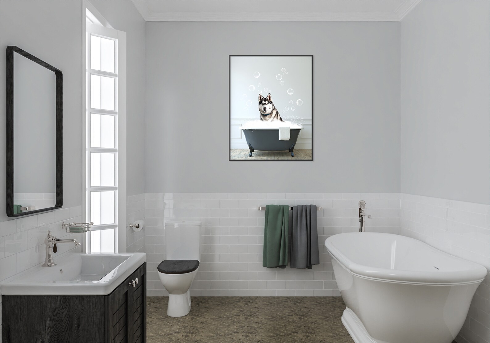 Husky Wall Art Funny Bathroom Print Dog Bathroom Print - Etsy