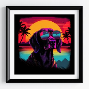 German Pointer Art Print, Synth Art, Synthwave Art, Abstract Art, Pet Portrait, Dog Portrait, 80s artwork