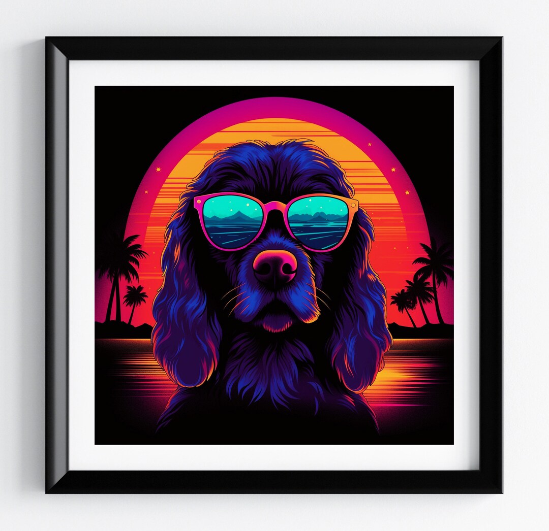 Synthwave Cocker Spaniel Art Print: 80s Style Dog Portrait (digital ...