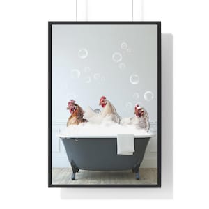 面白い鶏のバスルームアートプリント：気まぐれな動物プリント（デジタルダウンロード）