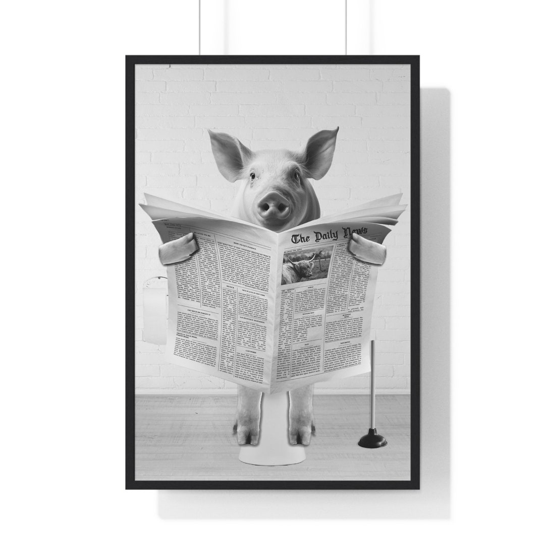 Pig Wall Art, Funny Bathroom Print, Toilet Poster, Bathroom Art, Pig