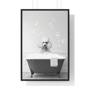 Poodle Wall Art, Funny Bathroom Print, Dog Bathroom Print, Poodle Printable, Black and White image 1