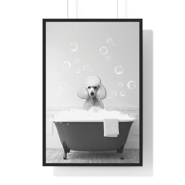 Art mural caniche, impression de salle de bain drôle, impression de salle de bain chien, caniche imprimable, noir et blanc
