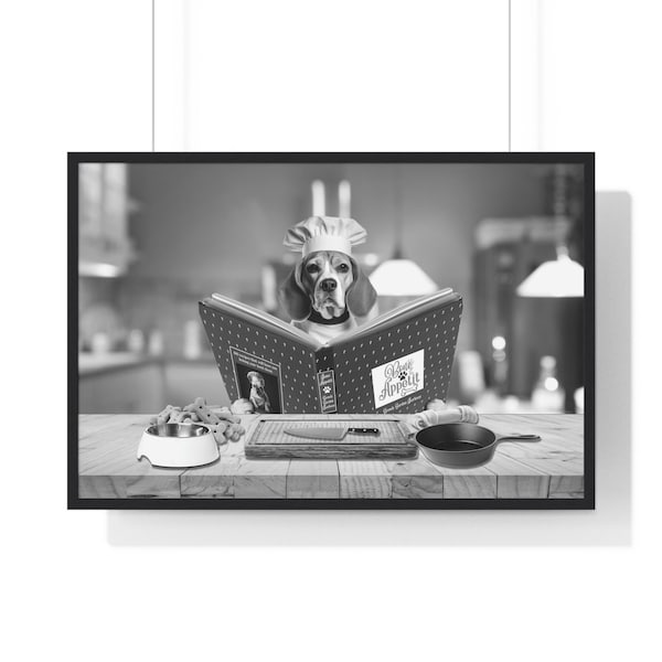 Beagle Art, Funny Kitchen Print, Kitchen Art, Dog Art, Kitchen Decor, Dog Printable, Wall Art, Whimsy Animal Art, B&W