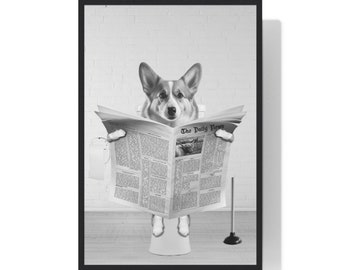 Corgi Wall Art, Funny Bathroom Print, Toilet Poster, Bathroom Art, Corgi Printable, Black and White