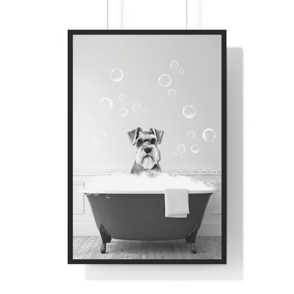 Art mural Schnauzer nain, impression de salle de bain drôle, impression de salle de bain chien, salle de bain Art, Schnauzer nain imprimable, noir et blanc
