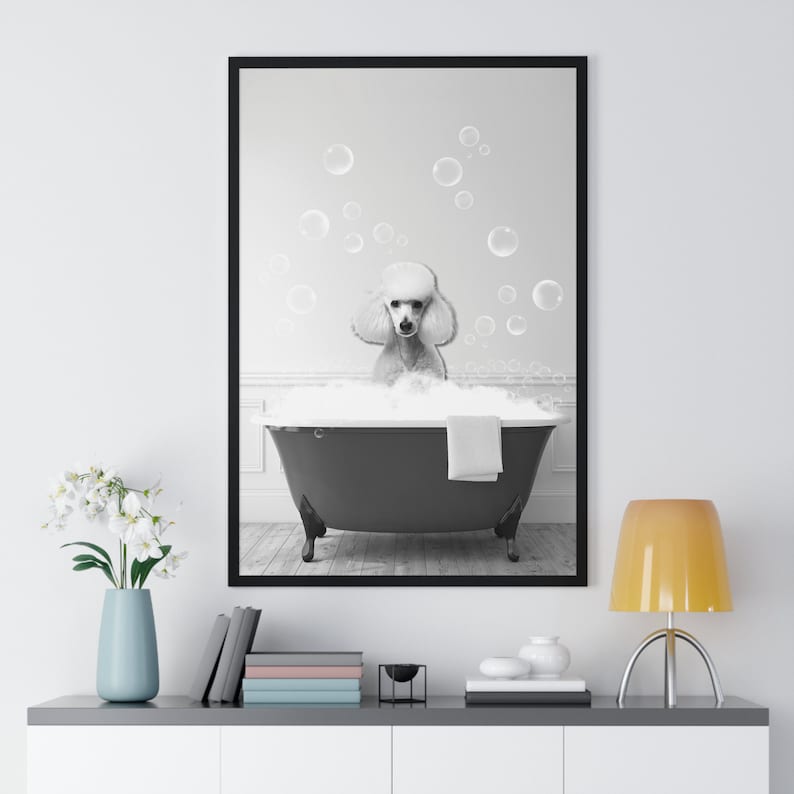 Poodle Wall Art, Funny Bathroom Print, Dog Bathroom Print, Poodle Printable, Black and White image 3