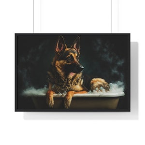 German Shepherd in Bathtub Art Print: Funny Bathroom Decor (Digital Download)