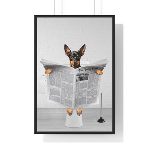 Funny Miniature Pinscher Bathroom Art Print: Toilet Newspaper (Digital Download)