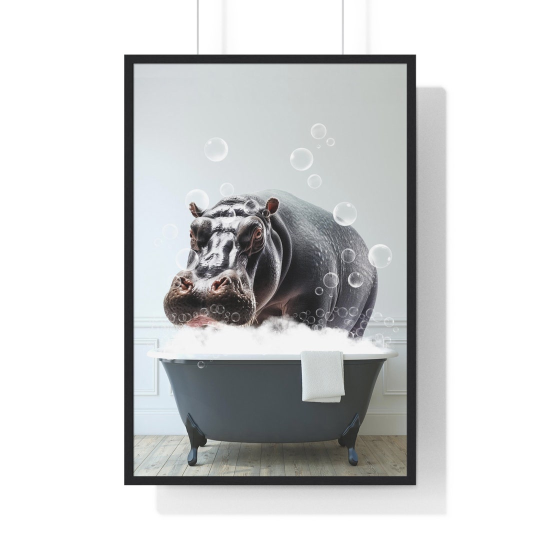 Hippo Art, Funny Bathroom Print, Animal Bathroom Print, Hippo Printable