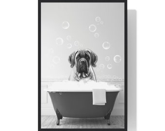 English Mastiff Wall Art, Funny Bathroom Print, Dog Bathroom Print, Bathroom Art, English Mastiff Printable, Black and White