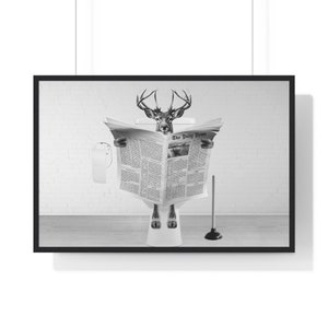 Funny Deer Bathroom Print: Reading Newspaper on Toilet (Digital Download)