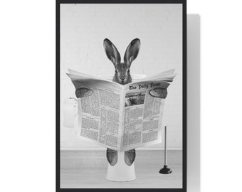 Rabbit Wall Art, Funny Bathroom Print, Toilet Poster, Bathroom Art, Rabbit Printable, Black and White, Kids Bathroom