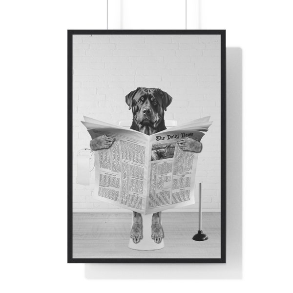Rottweiler Art, Funny Bathroom Print, Toilet Poster, Bathroom Art, Rottweiler Printable, Black and White